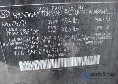 2019 Hyundai Elantra Limited from USA, damaged, VIN 5NPD84LF2KH482025